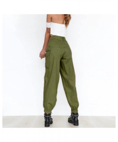 Women's Cargo Pants, Casual Outdoor Solid Color Elastic High Waisted Baggy Jogger Workout Pants with Pockets 1 Army Green $15...