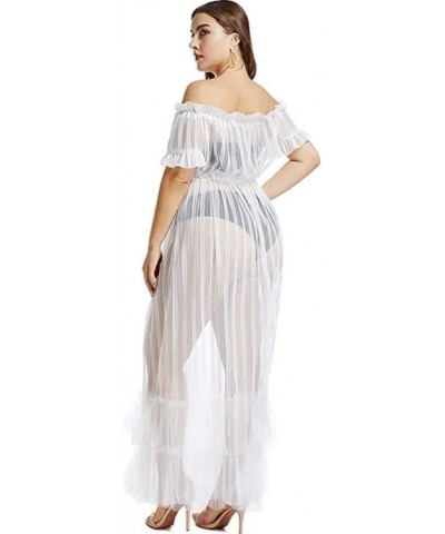 Women Sexy Lace Off Shoulder Mesh See Through Long Pleated Maxi Dress Club Party Gown White $13.34 Dresses