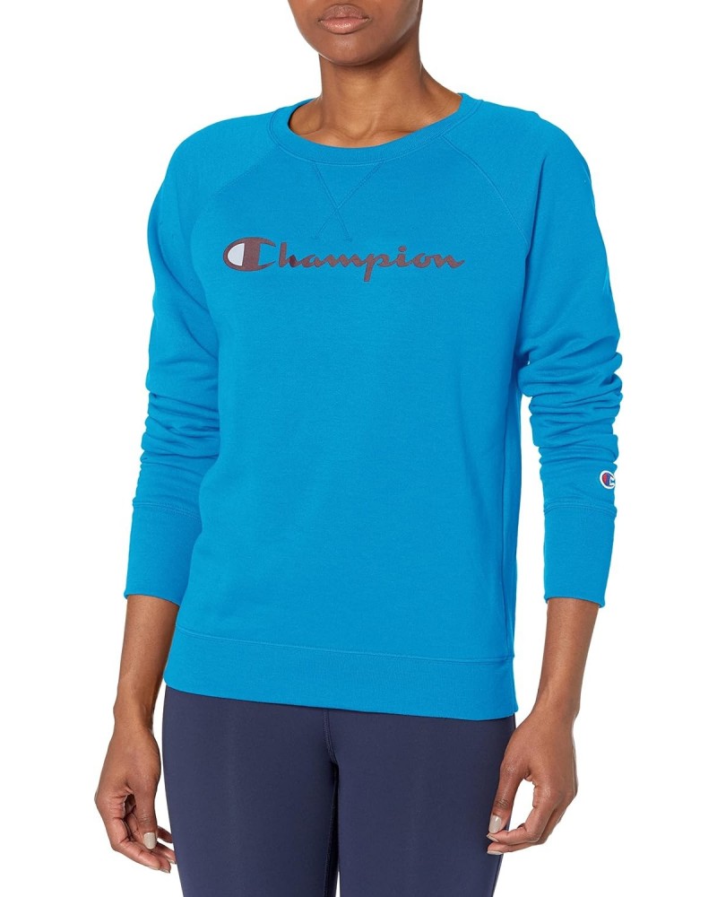 Women's Powerblend Crew, Screen Print Script, Balboa Blue, X-Large $22.55 Activewear