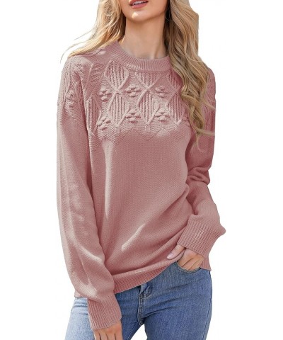 Women's Long Sleeve Raglan Cute Argyle Knitted Pullover Sweater Pink $8.60 Sweaters