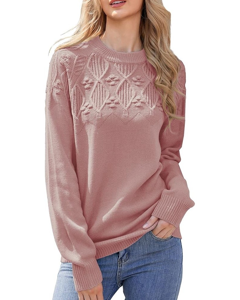 Women's Long Sleeve Raglan Cute Argyle Knitted Pullover Sweater Pink $8.60 Sweaters