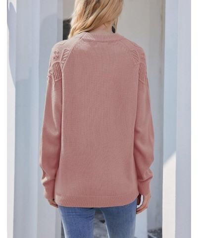 Women's Long Sleeve Raglan Cute Argyle Knitted Pullover Sweater Pink $8.60 Sweaters