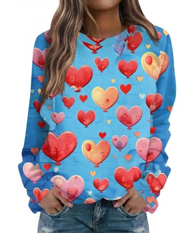 Women's Cute Heart Print Valentines Sweatshirt Slim Fit Long Sleeve Crewneck Pullover Sweaters Tops B-blue $11.25 Socks