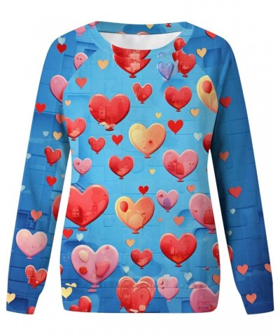 Women's Cute Heart Print Valentines Sweatshirt Slim Fit Long Sleeve Crewneck Pullover Sweaters Tops B-blue $11.25 Socks