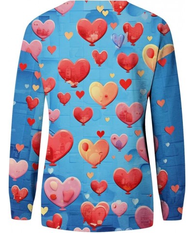 Women's Cute Heart Print Valentines Sweatshirt Slim Fit Long Sleeve Crewneck Pullover Sweaters Tops B-blue $11.25 Socks