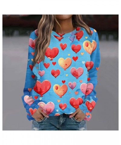 Women's Cute Heart Print Valentines Sweatshirt Slim Fit Long Sleeve Crewneck Pullover Sweaters Tops B-blue $11.25 Socks