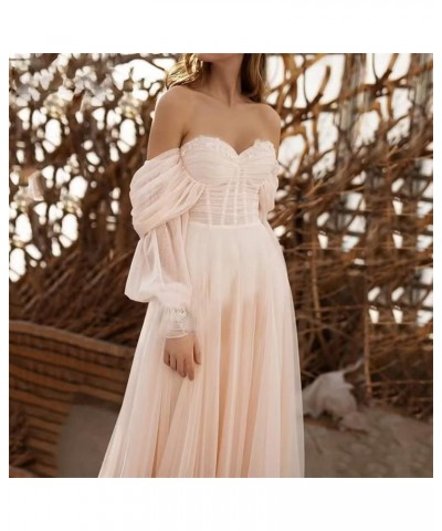 Women's Tulle Long Prom Dress Puffy Sleeve 2023 Off Shoulder Sweetheart Vintage Evening Party Gowns Lavender $32.40 Dresses