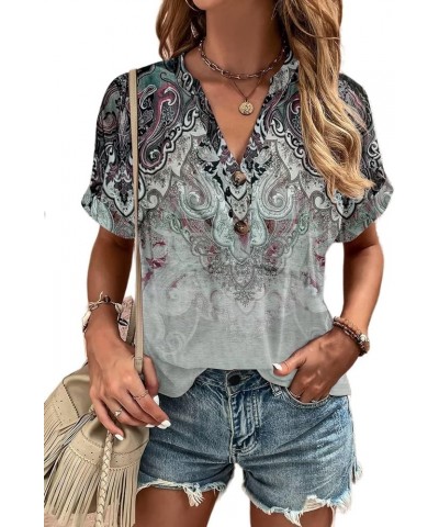 Womens Vintage Ethnic Floral Print Short Sleeve Casual Blouse Shirt Summer Boho Tunic Tops D 2 $13.84 Tops