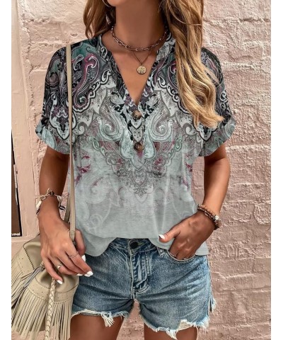 Womens Vintage Ethnic Floral Print Short Sleeve Casual Blouse Shirt Summer Boho Tunic Tops D 2 $13.84 Tops