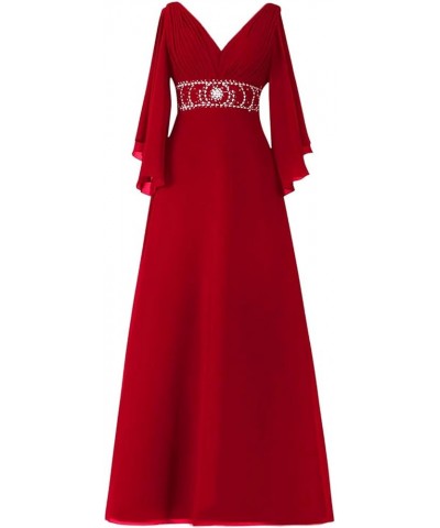 A-line Mother of The Bride Dresses for Wedding Plus Size Bell Sleeves Formal Evening Party Dresses Red $38.85 Dresses