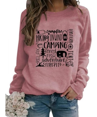 Womens Camping Sweatshirt Cocktails Graphic Long Sleeve Crew Neck Comfy Vintage Sweatshirt Pullover Top Camp Lover Gift 1 ros...