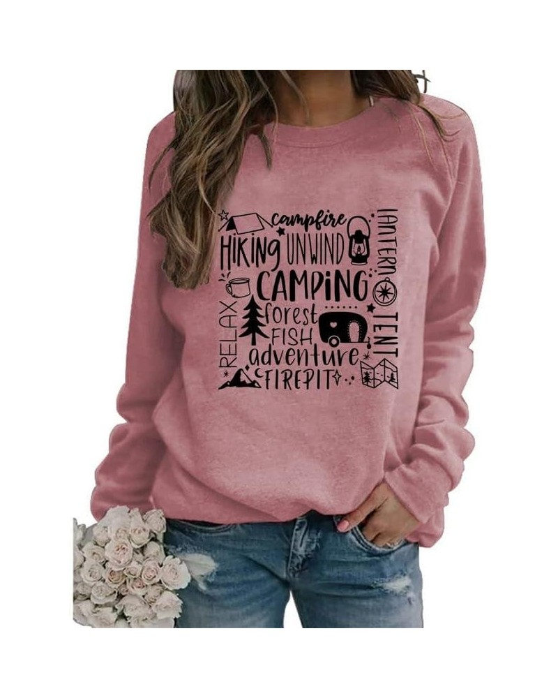 Womens Camping Sweatshirt Cocktails Graphic Long Sleeve Crew Neck Comfy Vintage Sweatshirt Pullover Top Camp Lover Gift 1 ros...