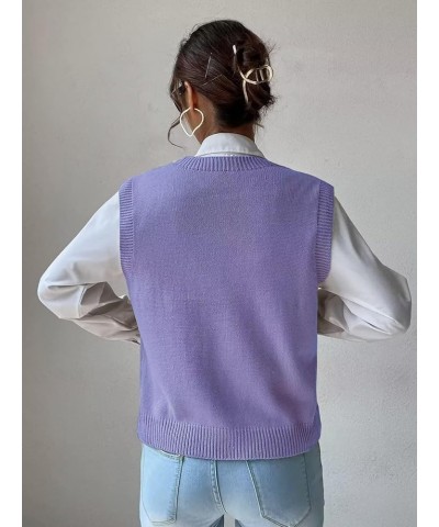 Womens V Neck Sweater Vest School Uniform Vest Striped Cable Knit Sleeveless Sweater Tops B Purple $13.33 Sweaters