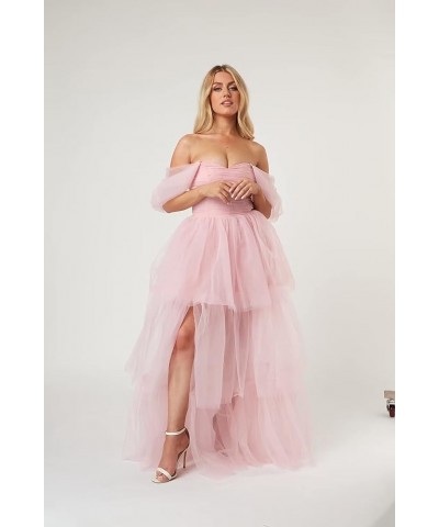 Off The Shoulder Tulle Prom Dresses Layered Ruffles Ball Gown for Women Formal Maxi Dresses with Split Lilac $33.11 Dresses