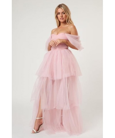 Off The Shoulder Tulle Prom Dresses Layered Ruffles Ball Gown for Women Formal Maxi Dresses with Split Lilac $33.11 Dresses