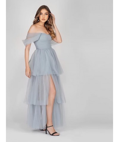 Off The Shoulder Tulle Prom Dresses Layered Ruffles Ball Gown for Women Formal Maxi Dresses with Split Lilac $33.11 Dresses