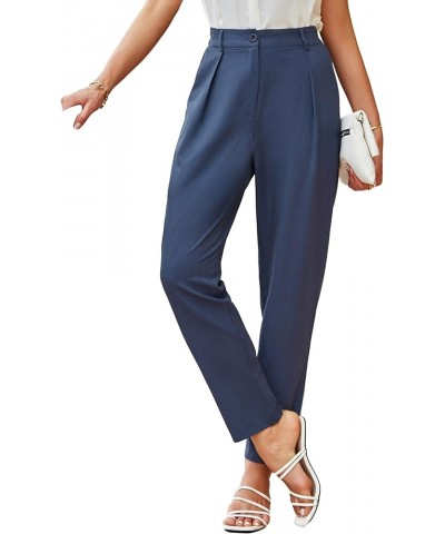 Women's Casual Work Pants with Pockets Elastic Waist Plaid Pants 2122-indigo Blue $18.04 Pants