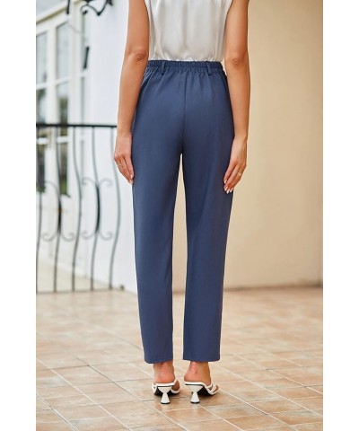 Women's Casual Work Pants with Pockets Elastic Waist Plaid Pants 2122-indigo Blue $18.04 Pants