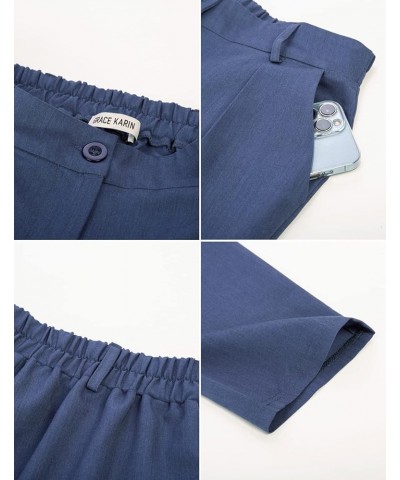 Women's Casual Work Pants with Pockets Elastic Waist Plaid Pants 2122-indigo Blue $18.04 Pants