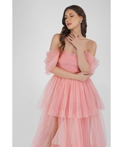 Off The Shoulder Tulle Prom Dresses Layered Ruffles Ball Gown for Women Formal Maxi Dresses with Split Lilac $33.11 Dresses