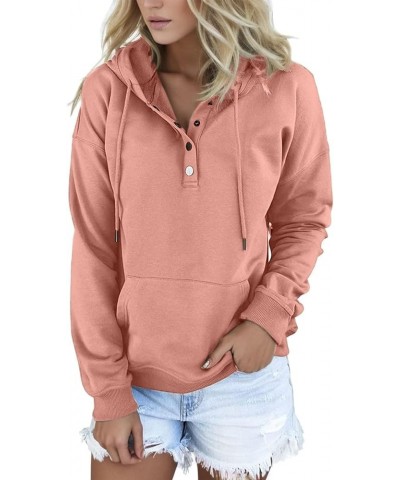 Womens Fall Fashion 2023 Button Collar Drawstring Hoodies Pullover Casual Plus Size Solid Sweatshirts with Pocket A-pink $10....