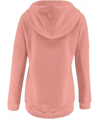 Womens Fall Fashion 2023 Button Collar Drawstring Hoodies Pullover Casual Plus Size Solid Sweatshirts with Pocket A-pink $10....