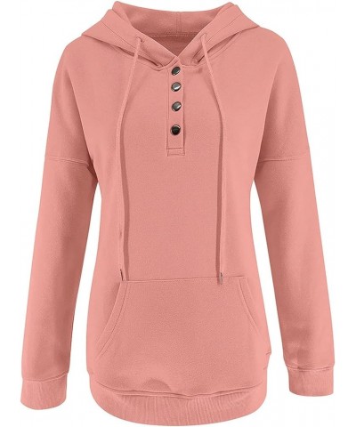 Womens Fall Fashion 2023 Button Collar Drawstring Hoodies Pullover Casual Plus Size Solid Sweatshirts with Pocket A-pink $10....