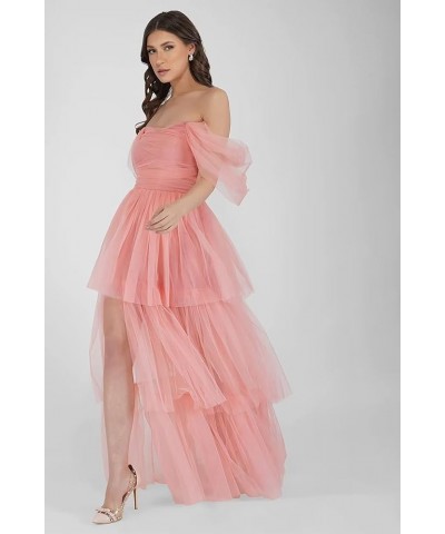 Off The Shoulder Tulle Prom Dresses Layered Ruffles Ball Gown for Women Formal Maxi Dresses with Split Lilac $33.11 Dresses