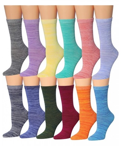 Women's 12 Pairs Lightweight Colorful Patterned Crew Socks Available In Sizes Bright Colors Space Dye $11.25 Socks