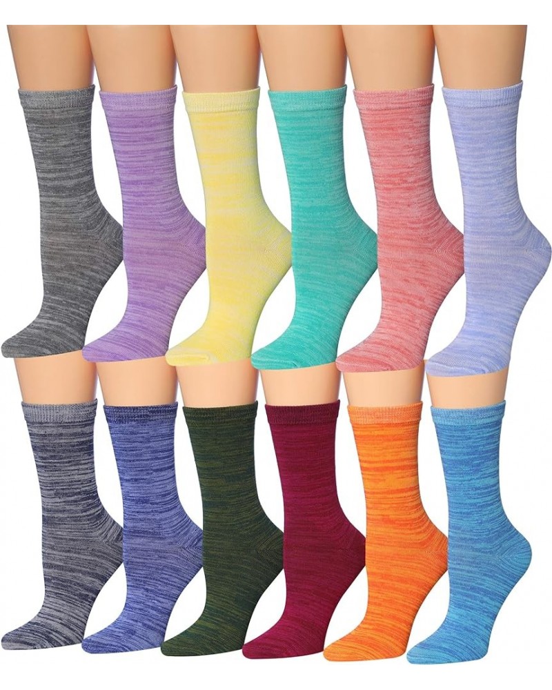 Women's 12 Pairs Lightweight Colorful Patterned Crew Socks Available In Sizes Bright Colors Space Dye $11.25 Socks