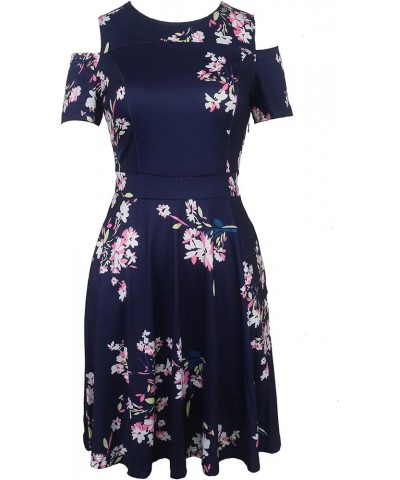 Women's Chic Off Shoulder Floral Flare Patchwork Party Cocktail Casual Pockets Swing Dress OX266 Nb Pinkf $17.55 Dresses