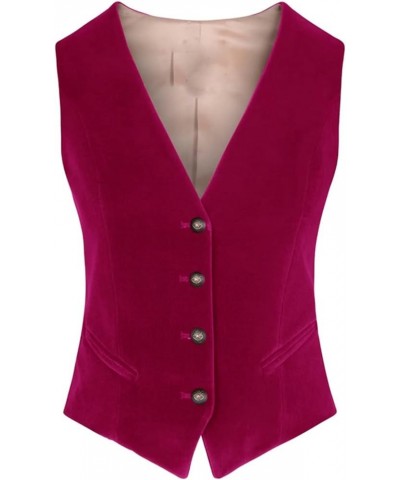 Women's Suit Vest Velvet V Neck 4 Button Formal Business Vests Sleeveless Jacket Hot Pink $18.09 Vests