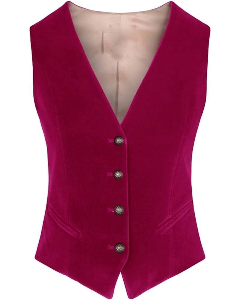 Women's Suit Vest Velvet V Neck 4 Button Formal Business Vests Sleeveless Jacket Hot Pink $18.09 Vests