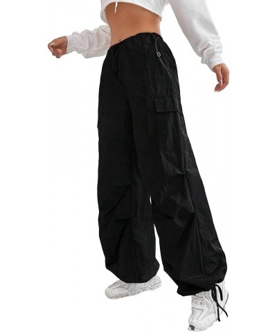 Women's Parachute Pants Baggy Cargo Pants Y2K Low Waisted Wide Leg Jogger Trousers Streetwear Black Pure $11.87 Activewear