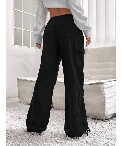 Women's Parachute Pants Baggy Cargo Pants Y2K Low Waisted Wide Leg Jogger Trousers Streetwear Black Pure $11.87 Activewear