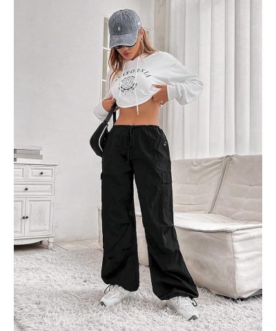 Women's Parachute Pants Baggy Cargo Pants Y2K Low Waisted Wide Leg Jogger Trousers Streetwear Black Pure $11.87 Activewear