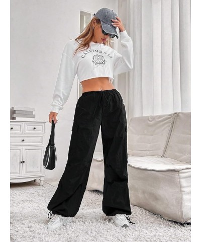 Women's Parachute Pants Baggy Cargo Pants Y2K Low Waisted Wide Leg Jogger Trousers Streetwear Black Pure $11.87 Activewear