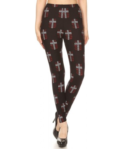 High Waisted Family & Holiday Events Print Leggings for Women - Reg, Plus, 1X3X, 3X5X Full Length Spritual Cross $7.97 Leggings