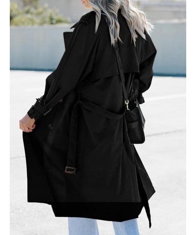 Women's Long Trench Coat Double Breasted Classic Lapel Oversized Windproof Overcoat Outerwear with Belt Black $31.10 Coats