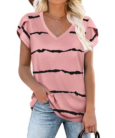 2024 Womens Summer Tunics Tops Short Sleeve Casual T-Shirts V Neck Loose Comfy Tee Lightweight Cute Blouse Pink Stripe $11.25...