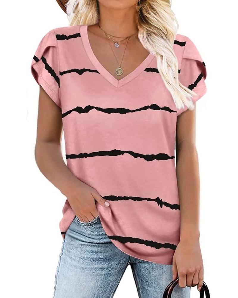 2024 Womens Summer Tunics Tops Short Sleeve Casual T-Shirts V Neck Loose Comfy Tee Lightweight Cute Blouse Pink Stripe $11.25...