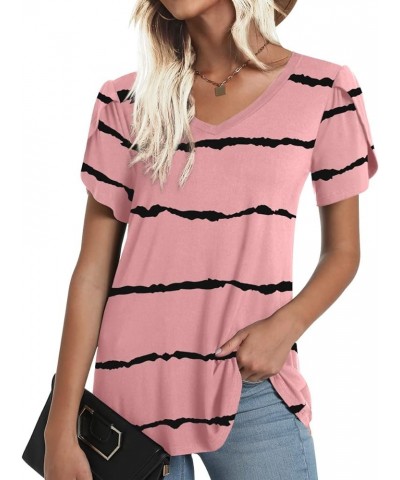 2024 Womens Summer Tunics Tops Short Sleeve Casual T-Shirts V Neck Loose Comfy Tee Lightweight Cute Blouse Pink Stripe $11.25...