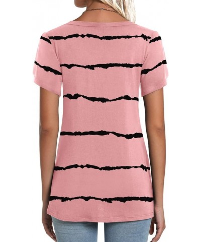 2024 Womens Summer Tunics Tops Short Sleeve Casual T-Shirts V Neck Loose Comfy Tee Lightweight Cute Blouse Pink Stripe $11.25...