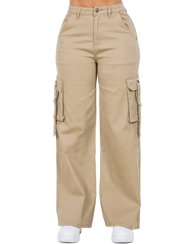 Women's Trendy Wide Bottom Twill Cargo Pants with Spandex Khaki Rjh20697 $20.64 Others