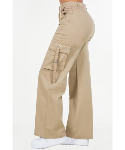 Women's Trendy Wide Bottom Twill Cargo Pants with Spandex Khaki Rjh20697 $20.64 Others