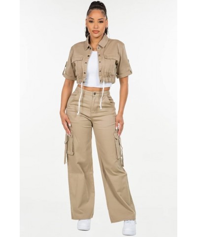 Women's Trendy Wide Bottom Twill Cargo Pants with Spandex Khaki Rjh20697 $20.64 Others