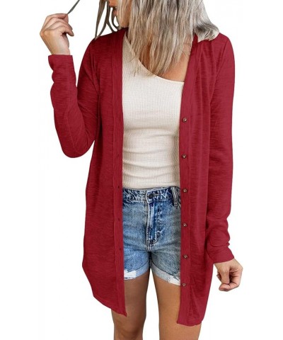 Women's Open Front Lightweight Cardigan Long Sleeve Button Down Loose Outwear Red $22.79 Sweaters