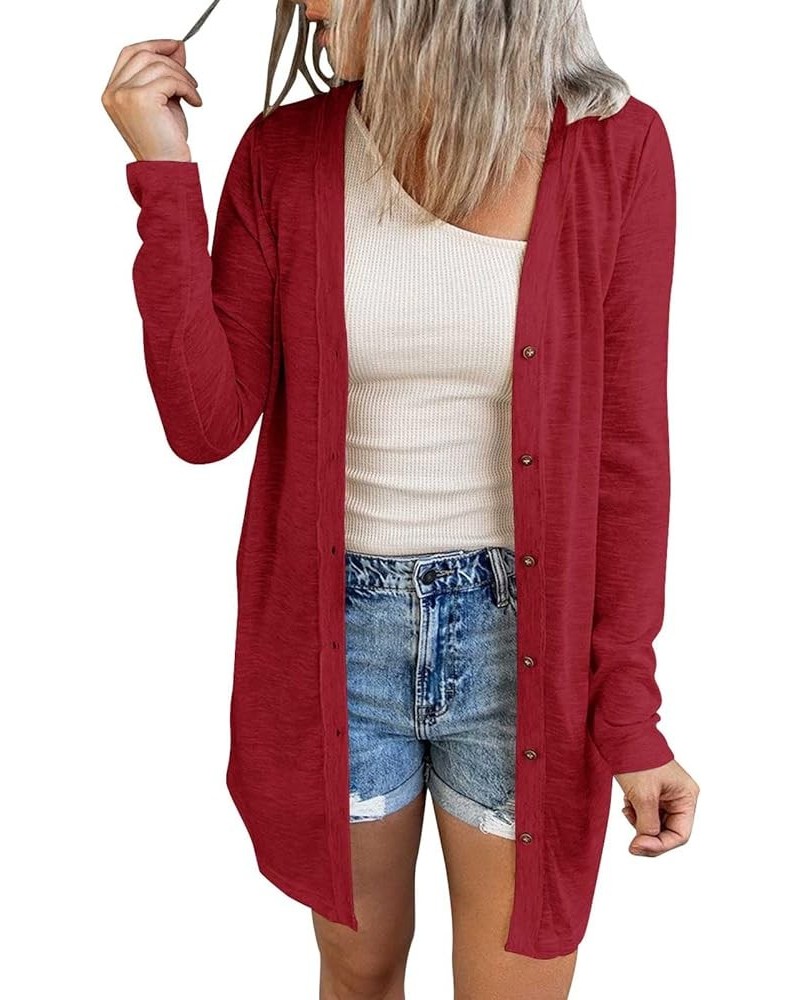 Women's Open Front Lightweight Cardigan Long Sleeve Button Down Loose Outwear Red $22.79 Sweaters