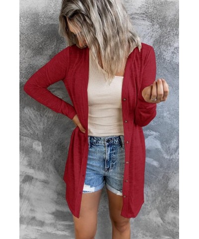 Women's Open Front Lightweight Cardigan Long Sleeve Button Down Loose Outwear Red $22.79 Sweaters