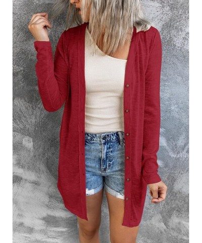 Women's Open Front Lightweight Cardigan Long Sleeve Button Down Loose Outwear Red $22.79 Sweaters